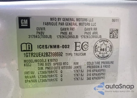 2011 GMC Sierra 1500 Sl z USA, uszkodzony, nr VIN 1GTR2UEA2BZ398692